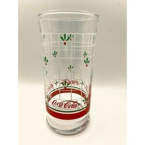 Coca Cola Coke Holiday Tumbler Drinking Glass Red Green Christmas Vintage